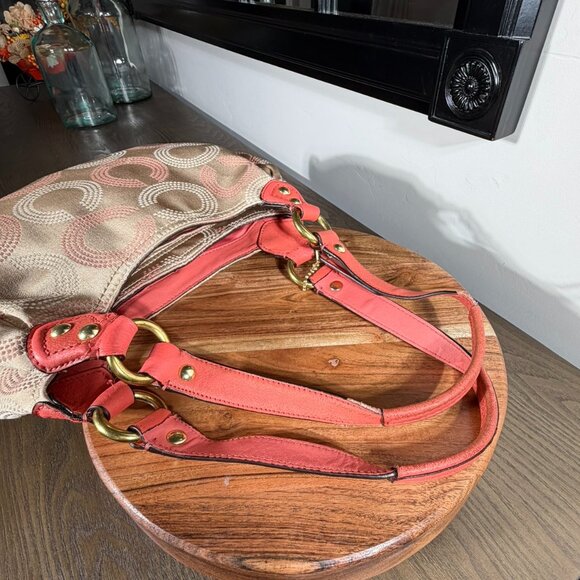 Coach Op Art Hobo Shoulder Bag — Tan & Coral/Salmon  - AS IS - Picture 10 of 15